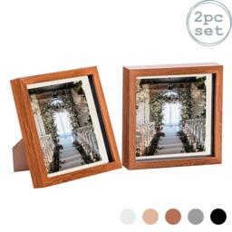 "Nicola Spring 8 x 8"" Photo Frames - Dark Wood/Ivory Mount - 3D Picture Frame Box Portrait Display Case (22.5 x 22.5cm) Set of 2"