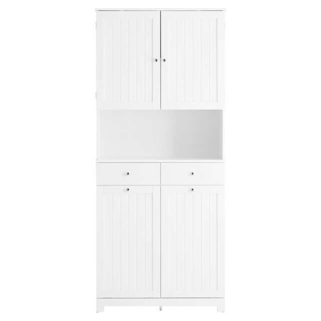 SoBuy Tall Slim Bathroom Storage Cabinet with 2 Laundry Hampers & 2 Drawers, White, 30.7x15x71.3 in, 49 kg - BZR215-W