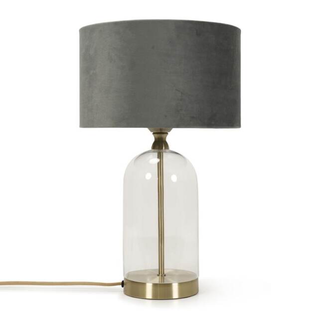 ValueLights Jessy Gold Metal Table Lamp Grey Velvet Shade