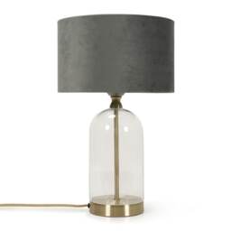 ValueLights Jessy Gold Metal Table Lamp Grey Velvet Shade