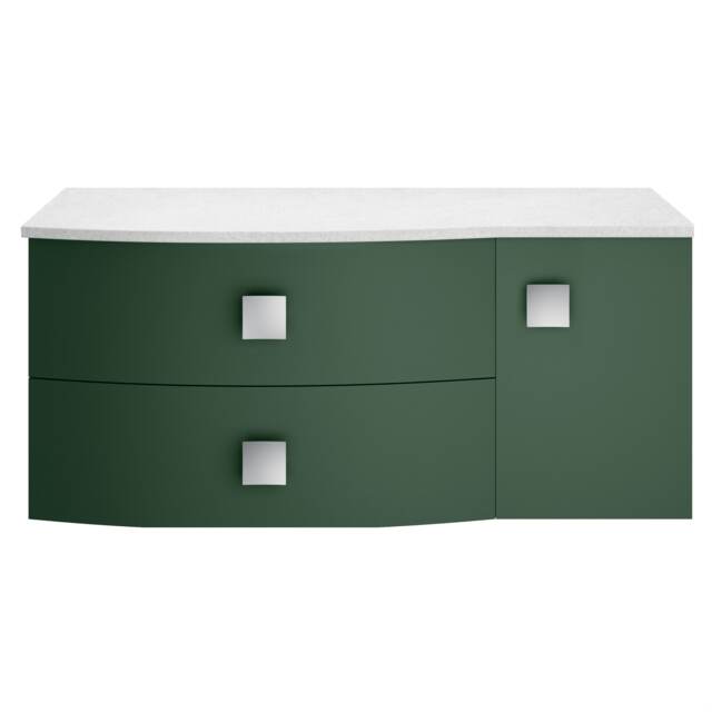 Balterley Gentleshaw Contemporary Left-Hand Wall Hung Vanity Unit with Marble Worktop, Hunter Green, 1000mm