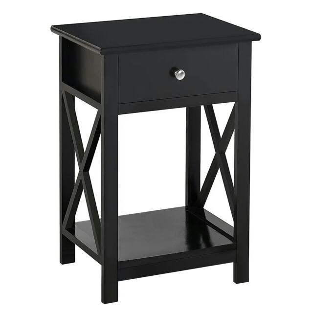 Living and Home 1-Drawer Wooden Bedside Table - Black