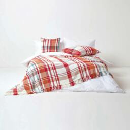 Homescapes Red Tartan Cotton Falun Throw with Tassels - 255 x 360 cm
