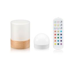 Omniance Elara Rechargeable Wireless Table Lamp with Remote Clear Wood & Frosted White