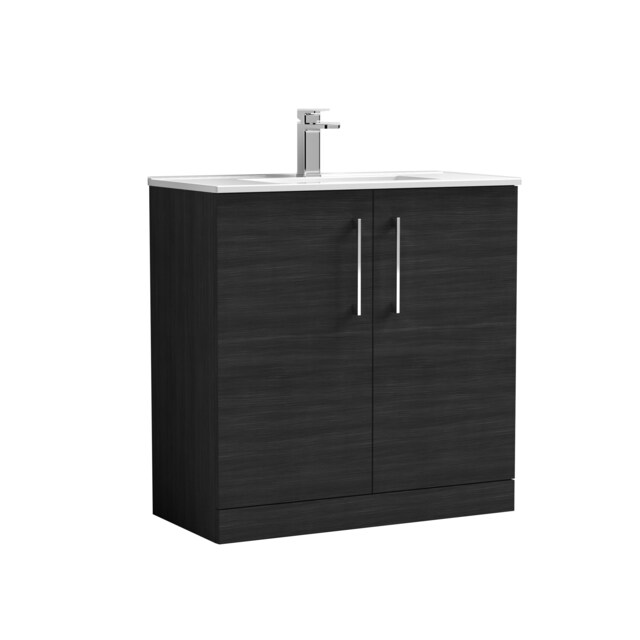 Balterley Level Modern Bathroom 2 Soft Close Door Floor Standing Vanity Unit & Basin Black Charcoal Black 850 x 800 x 390mm