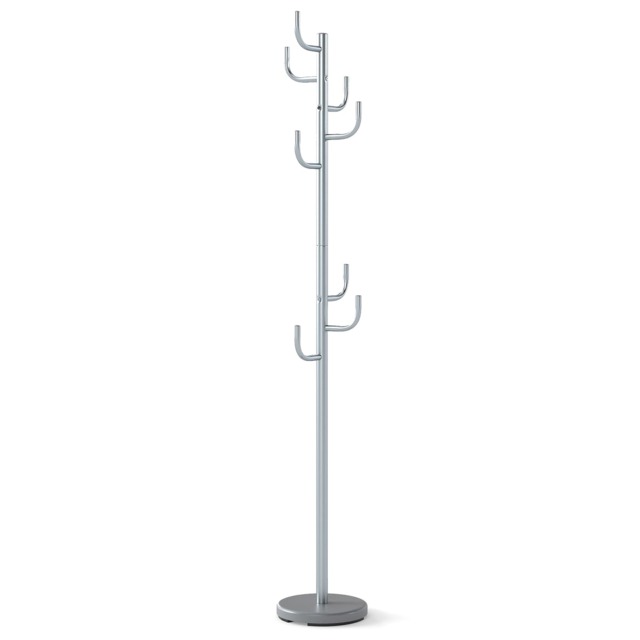 COSTWAY Freestanding Coat Rack Cactus Coat Tree with 8 L-Shaped Hooks Silver