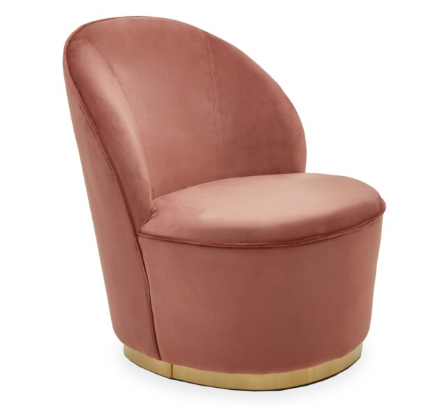 Orsina Pink Velvet Base Chair with Golden Base, Complete Velvet Upholstery of Lounge Chair for Living Room