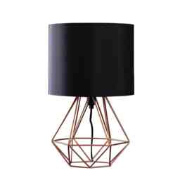 ValueLights Angus Copper Metal Basket Cage Bed Side Table Lamp Black Shade