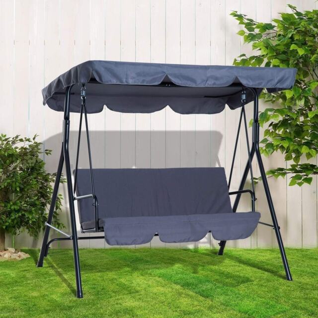 3 Seater Grey Garden Swing Chair Seat Hammock Swinging Metal Furniture