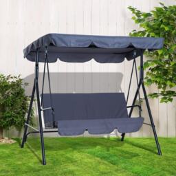 3 Seater Grey Garden Swing Chair Seat Hammock Swinging Metal Furniture