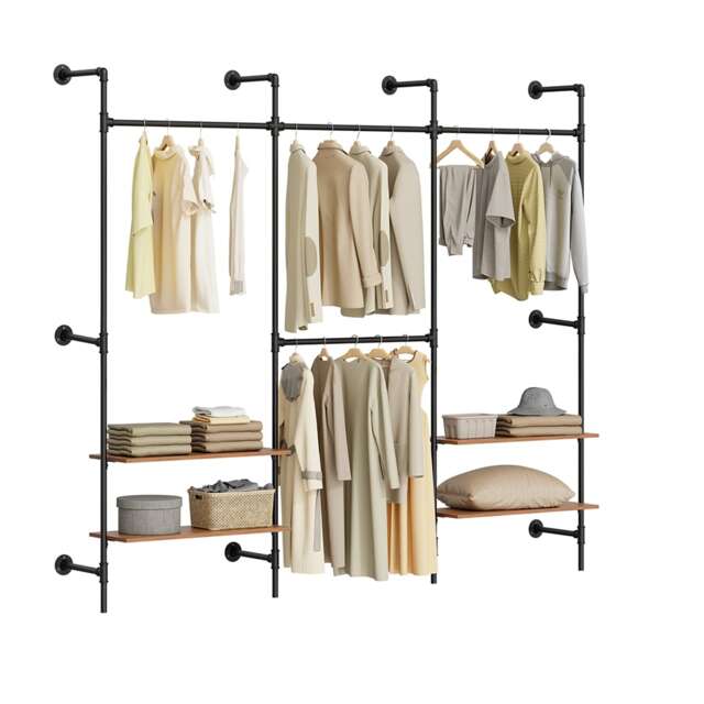 SoBuy Freestanding Coat Rack with 6 Wooden Shelves, Black, 104.3x18.9x86.6 in, 19.4 kg - KLS19-SCH