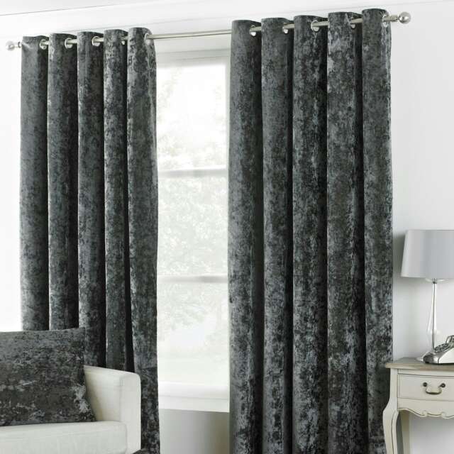 Paoletti Verona Crushed Velvet Pewter Eyelet Curtains (W)229cm x (D)229cm Multi