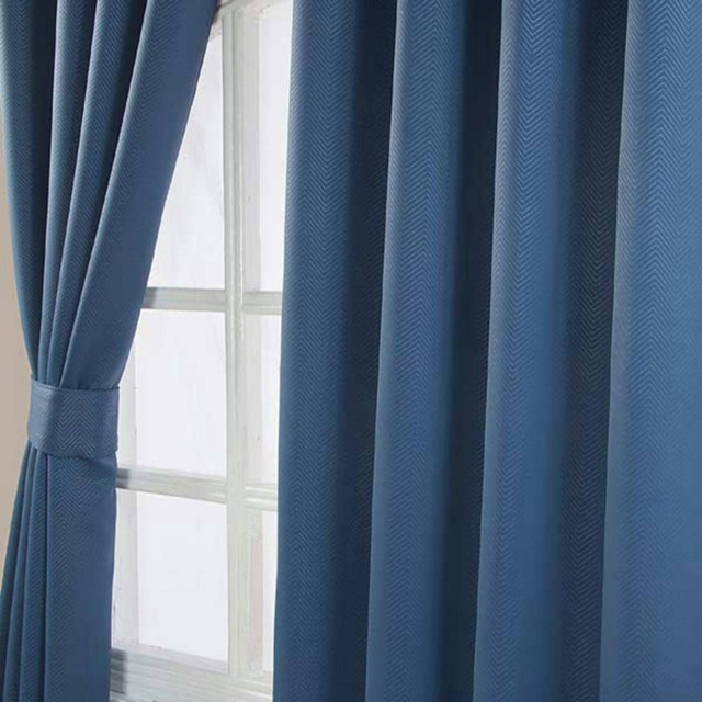 Homescapes Navy Blue Herringbone Chevron Blackout Curtains Eyelet Style - 46x72 Inches Blue Navy Blue