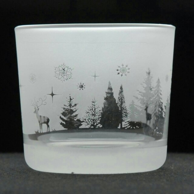 Animo Glass Engraved Votive Tealight Holder Winter Wonderland