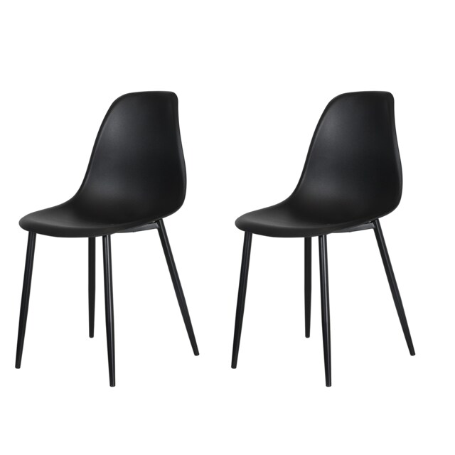 Pair of Aspen Curve Plastic Dining Chairs with Black Tapered Metal Legs – Modern Kitchen Black Black 1