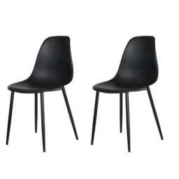 Pair of Aspen Curve Plastic Dining Chairs with Black Tapered Metal Legs – Modern Kitchen Black Black 1
