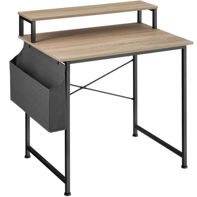 Desk - with shelving and fabric storage bag Brown industrial wood light, oak Sonoma 55 x 80 x 90 cm 1