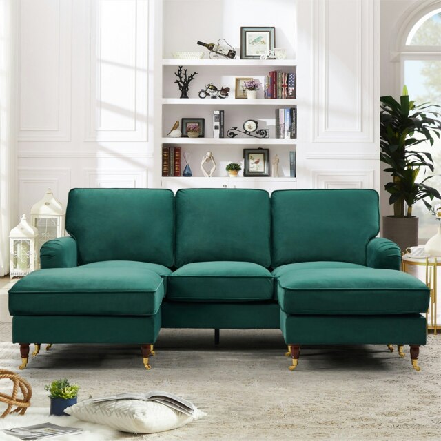 Woodbury U-Shaped Velvet Corner Sofa - Green