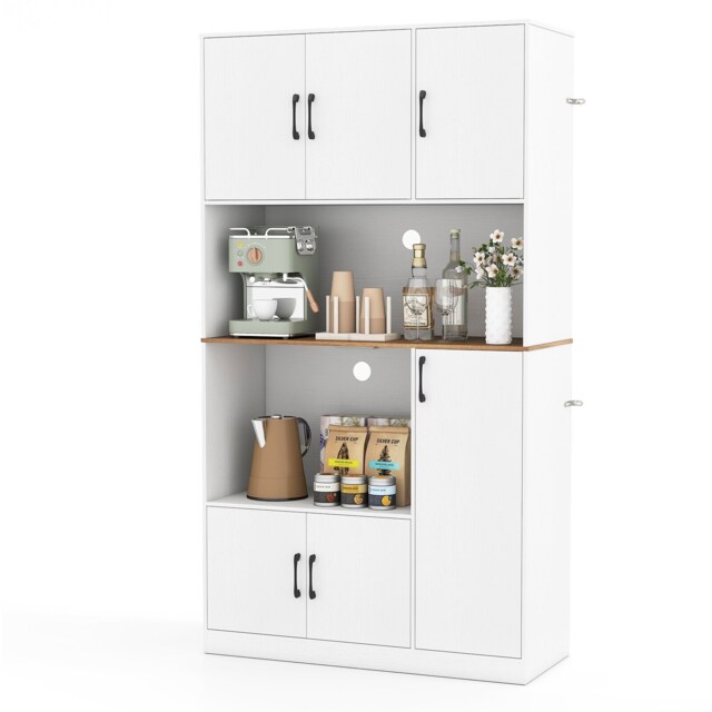COSTWAY 180 cm Tall Pantry Cabinet with Power Outle White
