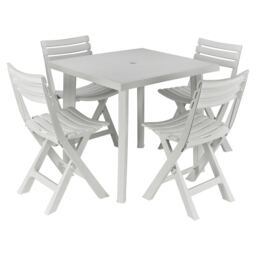 White Plastic Garden Dining Table with Chairs Set Patio Deck Outdoor Furniture White White 5 Piece Set