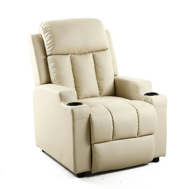 Studio Bonded Leather Recliner w Drink Holders Sofa Chair (Cream)
