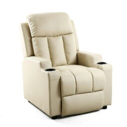 Studio Bonded Leather Recliner w Drink Holders Sofa Chair (Cream)