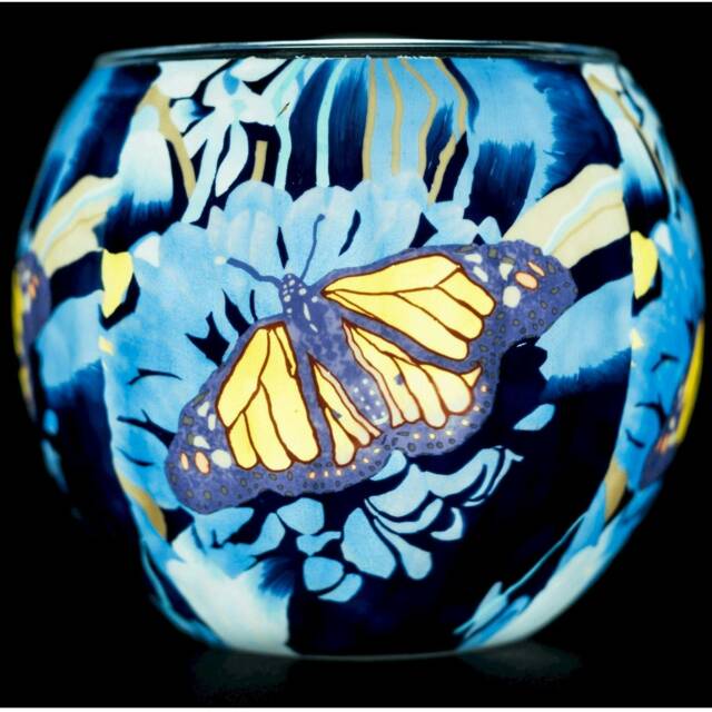 Milford Collection Tealight Holder Glass Nightlight Monarch Butterfly