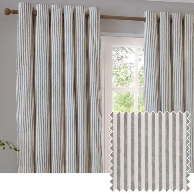 Yard Hebden Cotton Eyelet Curtain Pair, Mole, 117 cm x 183 cm Brown Mole