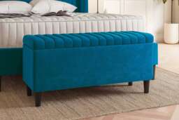 180cm Lined Upholstered Ottoman Storage box - Emerald Green Plush Velvet Blanket Storage Box with Wooden Legs