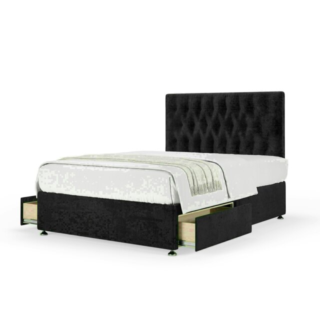 Black Naples Velvet 2 Drawer Divan Base and Lona Headboard Single