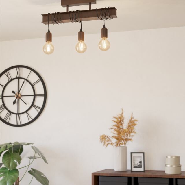 EGLO Townshend 4 Antique Brown & Black Steel 3-Light Ceiling Light