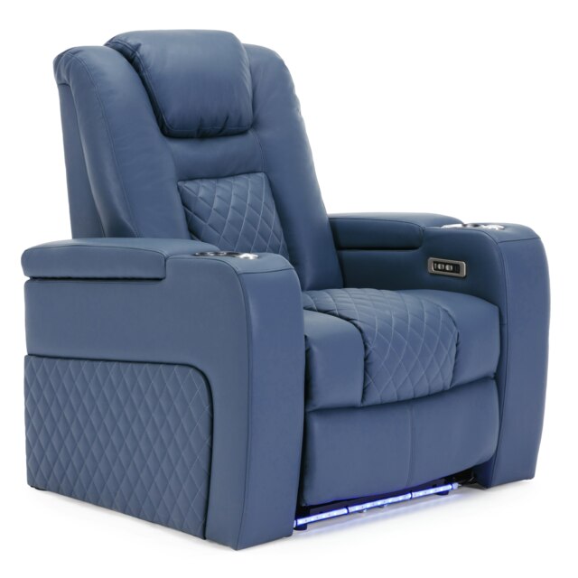 Broadway Cinema Electric Recliner Chair USB Charging LED Base (Blue)