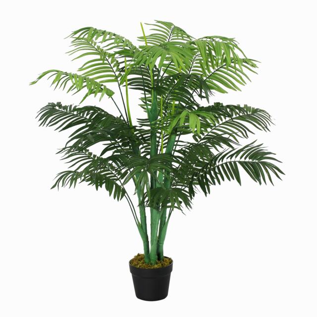 Outsunny 125cm4FT Artificial Palm Plant Decorative Tree with Nursery Pot, Fake Plastic Indoor Home Office Decor, Green