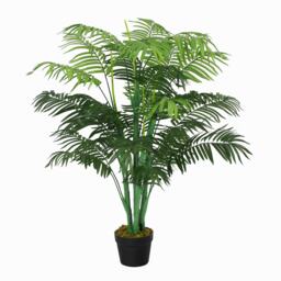 Outsunny 125cm4FT Artificial Palm Plant Decorative Tree with Nursery Pot, Fake Plastic Indoor Home Office Decor, Green