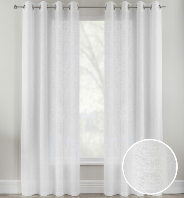 Pair of Crete White Luxury Linen Look Sheer Panels with Eyelet Header 183 CM