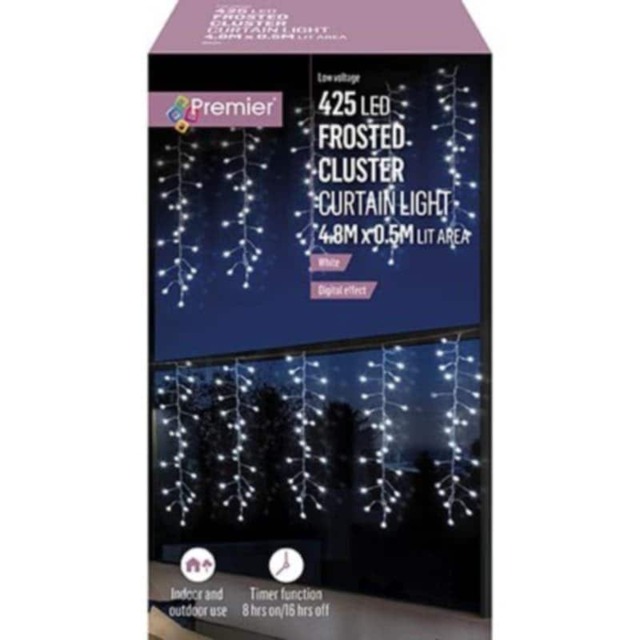 Premier Lights White 425 LED Frosted Cluster Curtain 4.8 x 0.5M