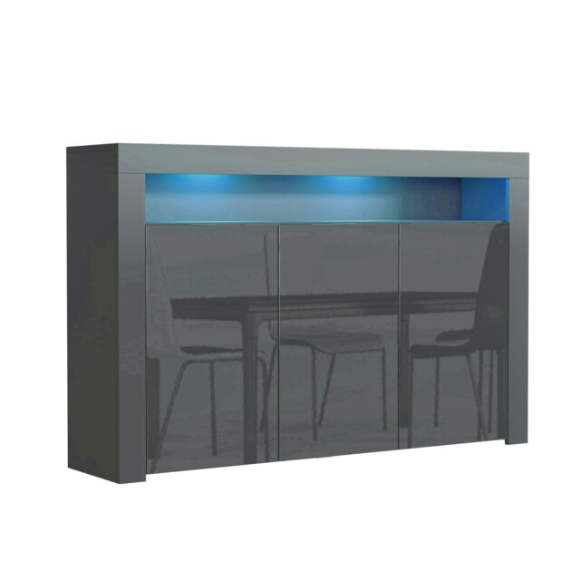 Sideboard 155cm Grey Gloss Doors Grey Matt Body Free LED Display Unit Grey