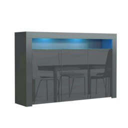 Sideboard 155cm Grey Gloss Doors Grey Matt Body Free LED Display Unit Grey