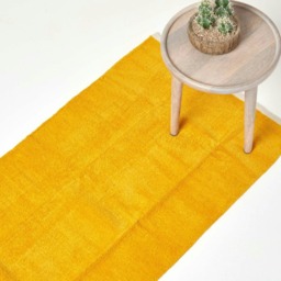 Homescapes Mustard Cotton Plain Chenille Runner with Natural Trim - 66 x 200 cm Yellow Mustard