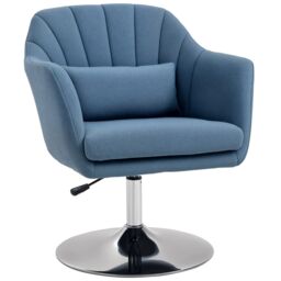 HOMCOM Swivel Linen Fabric Accent Chair for Living Room Contemporary Vanity Armchair with Adjustable Height Thick Cushion Lumbar Support Armrest for Bedroom Office Blue