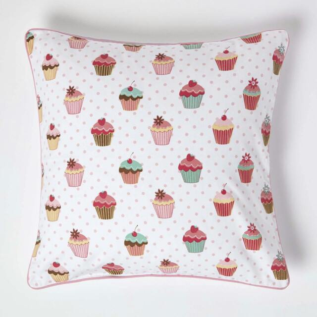 Homescapes Cotton Cup Cakes Cushion Cover - 60 x 60 cm Pink Pink 60 x 60 cm