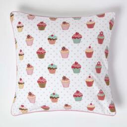 Homescapes Cotton Cup Cakes Cushion Cover - 60 x 60 cm Pink Pink 60 x 60 cm
