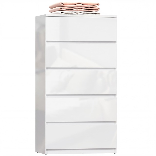 HOMCOM Bedroom Chest of Drawers, 5 Drawers Dresser, Drawer Unit, White White White 55W x 34D x 100H cm