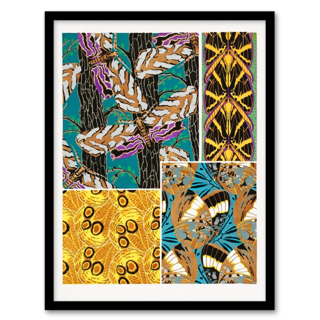 "Colourful Vintage Butterfly Pattern Vintage Framed Wall Art Print Seguy 12x16"""