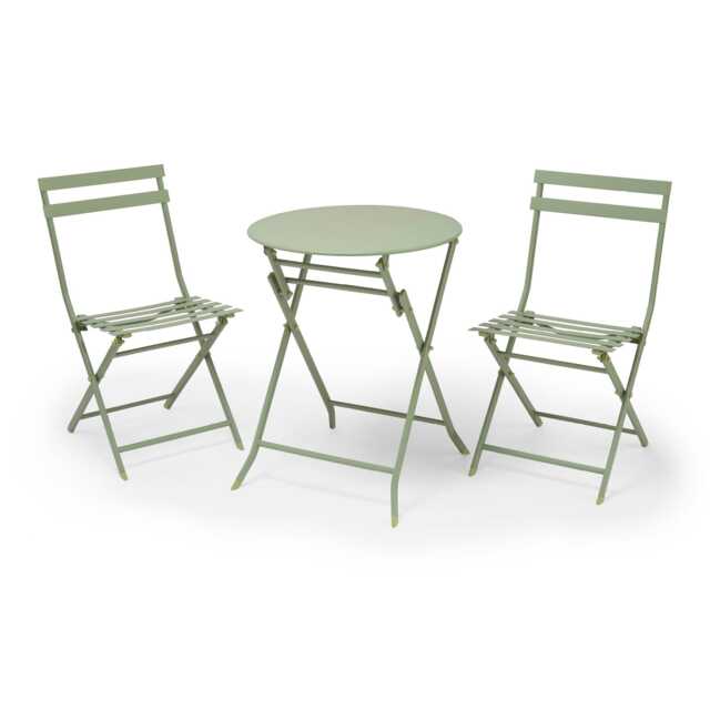 Vonhaus Folding Garden Bistro Table and Chairs Set for 2 Green Sage Green 1