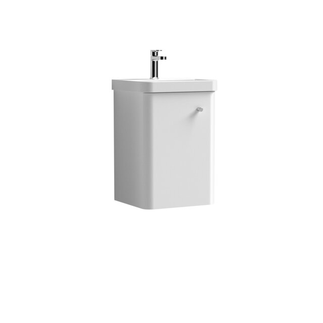 Balterley Curve Contemporary Bathroom Wall Hung Single Door Vanity Unit & Ceramic Basin White Gloss White