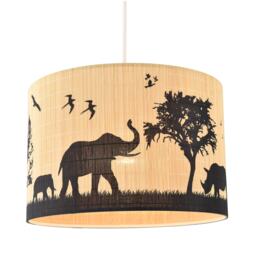 Modern Safari Bamboo Pendant Light Shade with Black Animals and Trees Brown Brown 1
