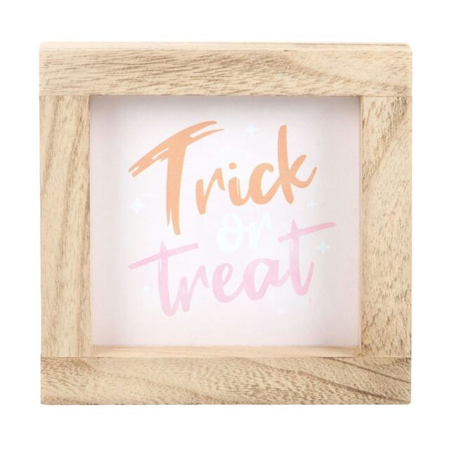 Something Different Trick Or Treat Wooden Framed Plaque - Natural/White/Orange - One Size