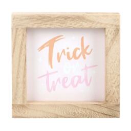 Something Different Trick Or Treat Wooden Framed Plaque - Natural/White/Orange - One Size