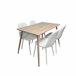Wood Dining Table Set with 4 White Faux Leather Chairs Kitchen Dining Furniture
